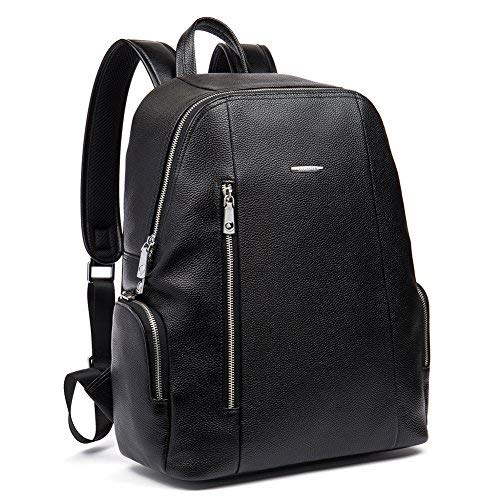 BOSTANTEN Leather Backpack School Laptop Travel Camping Shoulder Bag Gym Sports Bags for Men Black