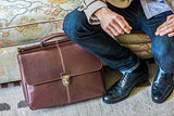 Boconi Bryant Dowel Rod 15" Laptop Leather Briefcase in Mahogany