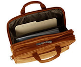 Mancini Leather Goods Inc Unisex Supple Drum Dyed Colombian Leather 15.6" Laptop/Tablet Checkpoint Friendly Double Compartment Briefcase with RFID Secure Pocket 16" x 5" x 11.5" Cognac