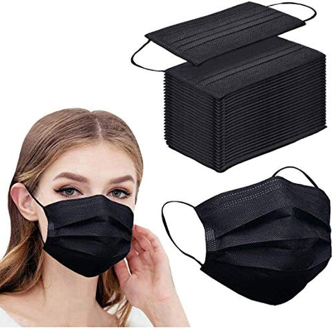 100pcs Black Disposable Face Mask 3-ply Black Face Masks Breathable