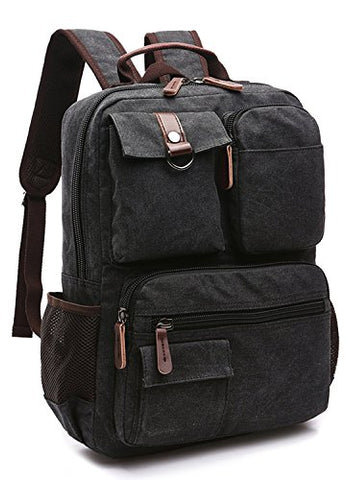 Berchirly Men's Vintage Canvas School Backpack Laptop Bookbag Black