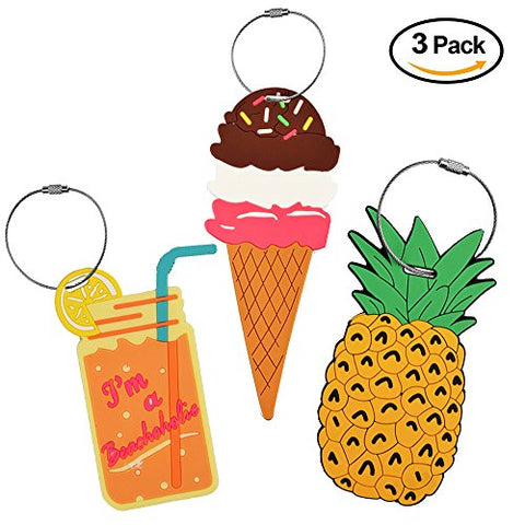 Unique Luggage Tag [3 Pack] Travel Pineapple Ice Cream Drink Bag Identify Label