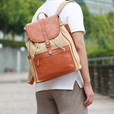 Banuce Canvas Leather Backpack for Men Women Outdoor Rucksack Casual College School Daypack Purse