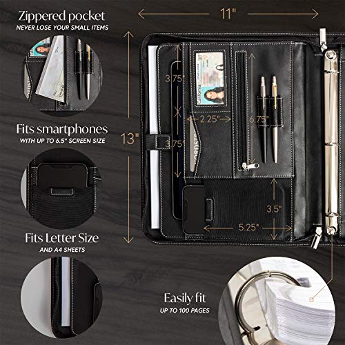 Professional Portfolio Padfolio For Interviews & Business - Black PU Leather, Holds Letter Size Notepad, Card Pockets Business Binder For Workplace Professional Portfolio Padfolio For Interviews & Business - Black PU Leather, Holds Letter Size Notepad, Card Pockets Business Binder For Workplace