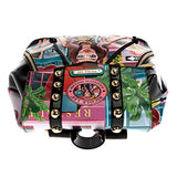 Studded Printed Glossy Backpack with Back Zipper Pocket and Adjustable Strap