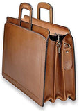 [Personalized Initials Embossing]Jack Georges Belting Triple Gusset Top Zip Leather Briefcase in Brown