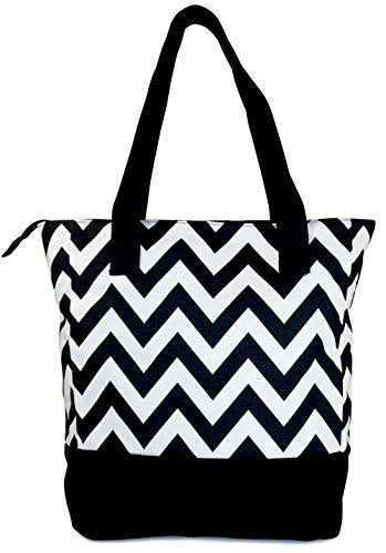 Ever Moda Chevron Canvas Tote Bag (Black)