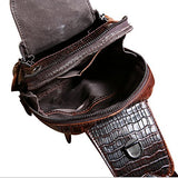 Sealinf Mens Crocodile Embossed Leather Chest Bag Fanny Pack Crossbody Outdoor Bag (Deep Brown)