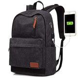 Canvas Laptop Backpack, Waterproof School Backpack With USB Charging Port For Men Women, Vintage