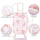 COTRUNKAGE Small 20" Vintage Luggage Set 2 Pieces Carry On Suitcase for Womens (20" & 13", Pink Floral)