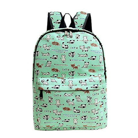 ABage Canvas Backpack Travel School Student Book Bags Daypacks, Light Green