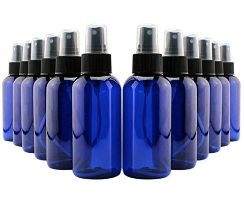 4oz Blue Plastic PET Fine Mist Spray Bottles (12-Pack w/Black Sprayers); Labels Included