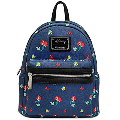 Loungefly x Disney Ariel Flounder Sebastian AOP Mini Backpack