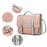 ECOSUSI Women Briefcase Vintage Crossbody Messenger Bag PU Leather Satchel Purse, Pink
