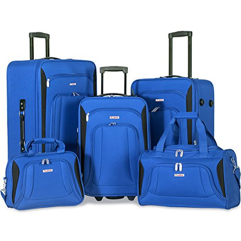 Flieks 5 Piece Luggage Set Deluxe Expandable Rolling Suitcase (blue&black)