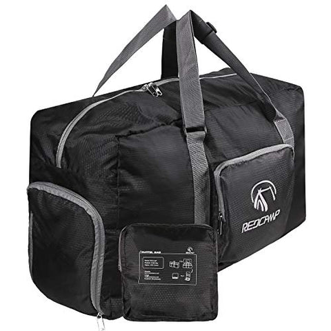 REDCAMP 45L Foldable Travel Duffle Bag with Shoe Compartment, 22" Lightweight Water Resistant Small Duffel Bag for Sports Gym Black