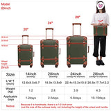 NZBZ Vintage Luggage Sets with Spinner Wheels Cute Carry On Suitcase Tsa Lock Luggage 3 Pieces (Green, 14inch & 20inch & 28inch)