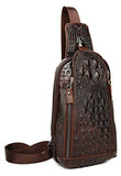 Sealinf Mens Crocodile Embossed Leather Chest Crossbody Bag Travel Sling Bag (Deep Brown)