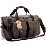 BLUBOON Canvas Duffle Bag Oversized Genuine Leather Overnight Bag for Men and Women Travel Carry on