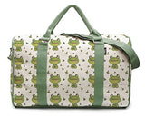Watercolor Little Frog & Green Leaves-2 Printed Canvas Duffle Travel Bag Was_42