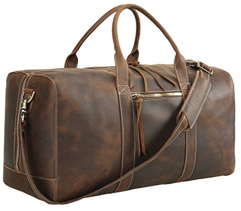Polare Mens Genuine Leather Duffel Bag Overnight Travel Duffle Weekender Bag 23.2''