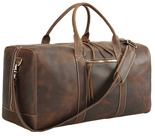 Polare Mens Genuine Leather Duffel Bag Overnight Travel Duffle Weekender Bag 23.2''