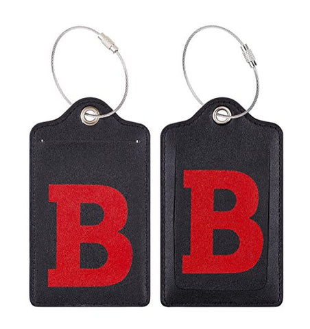 Chelmon Initial Luggage Tag With Full Privacy Cover And Stainless Steel Loop (B)