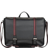 Ben Sherman Faux Leather Single Gusset Flapover 15” Computer Laptop Messenger Bag, Black, One Size