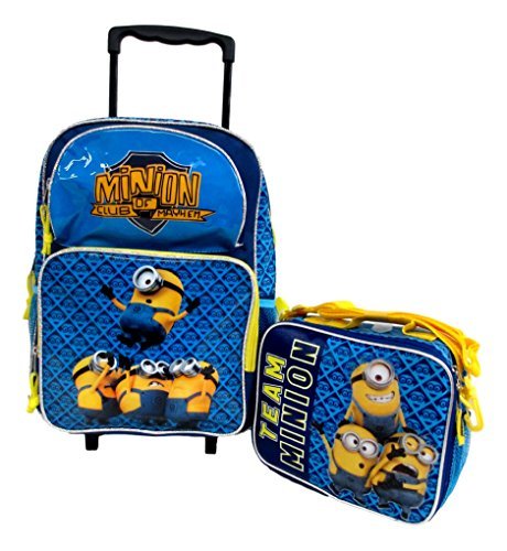 Despicable Me 2 Minions Don'T Move Large 16" Rolling Wheeled Book Bag School Backpack & Lunch Bag
