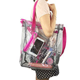15" Clear Tote Bag with Hot Pink Lining Heavy Duty PVC shoulder Bag Handbag Free Coin Pouch