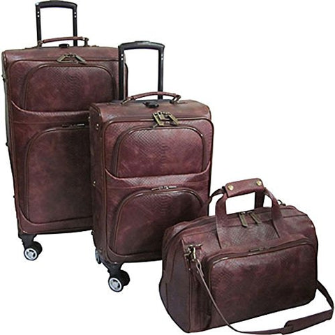 The Set Of Classic Brown Python Amerileather 3 Piece Spinner Traveler Luggage Set