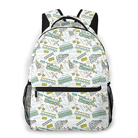 Multi leisure backpack,Choo Choo Train Kids Boy Blue Green Number Pl, travel sports School bag for adult youth College Students