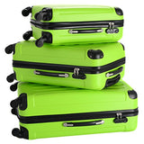 Green 3 Pcs Luggage Travel Set Bag ABS+PC Trolley Suitcase