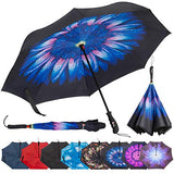 Repel Reverse Folding Inverted Umbrella with 2 Layered Teflon Canopy and Reinforced Fiberglass Ribs (Indigo Flower)