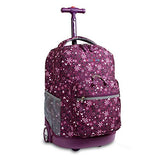 J World New York Sunrise 18-inch Rolling Backpack - Garden Purple Floral Polyester Checkpoint-Friendly Adjustable Strap Lined Water Resistant