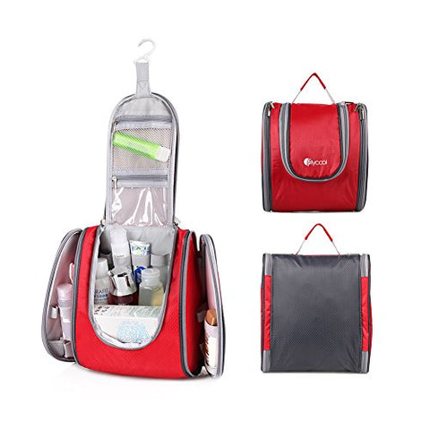 FLYCOOL Compact Water-resistant Nylon Hanging Toiletry Bag & Travel Shower Bag (Red)