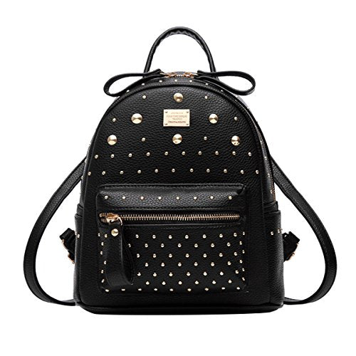 ABage Women's Mini Backpack Purse Casual Rivet Studded PU Leather Daypack Backpack, Black