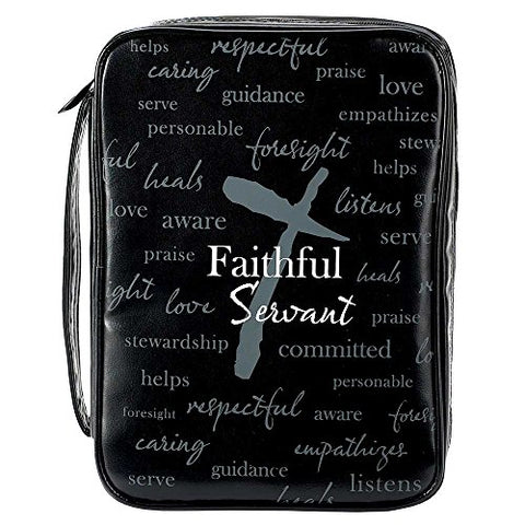 Faithful Servant Gray Cross 10 X 7 Faux Leather Mens Bible Cover Case X-Large