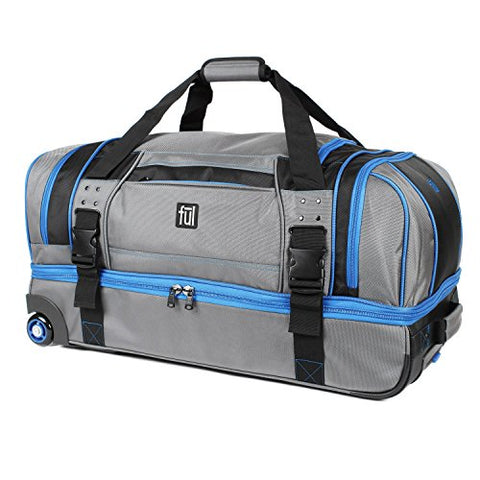Ful Streamline 30in Soft Rolling Duffel Bag, Retractable Pull Handle, Split Level Storage, Grey