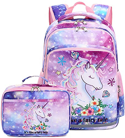 Kids School Backpack with Lunch Box for Girls Bookbag School Bag Preschool Kindergarten Toddler Backpack Tie Dye (Purple Starry Sky)