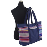Eastsport Mesh Tote Beach Bag, Indigo/Printed Stripe Mesh