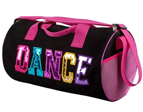 Black And Fuchsia Dance Duffel Bag With Multicolored Dance Print