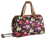 Lily Bloom Luggage Designer Pattern Suitcase Wheeled Duffel Carry On Bag (14in, Elephant Rain)