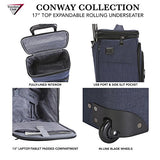 Travelers Club Top Expandable +50% Capacity Luggage with USB Port, Navy Blue, 17" Underseat Carry-On