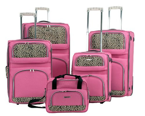 Rockland Luggage 5 Piece Leopard Set, Pink, Large