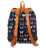 Bibitime European Style Butterfly Printed Canvas Backpack Multi-Pocket School Bag Black,12.99 X