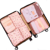 6Pcs Waterproof Travel Storage Bags Clothes Packing Cube Luggage Organizer Pouch (Pink cherry)