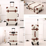 Unitravel Vintage Suitcase Retro PU Trunk Rolling Spinner Lightweight Luggage