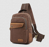 AUGUR Leisure Canvas Genuine Leather Small Sling Backpack For Men & Women (Coffee)