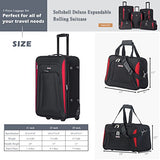 Flieks 5 Piece Luggage Set Deluxe Expandable Rolling Suitcase (black&red)